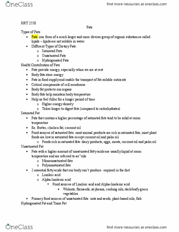 HRT 255 Lecture Notes - Lecture 6: Cardiovascular Disease, Cholesterol, Monounsaturated Fat thumbnail