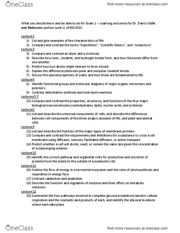 BSC 2010 Lecture Notes - Lecture 1: Terrestrial Ecosystem, Rubisco, Anabolism thumbnail