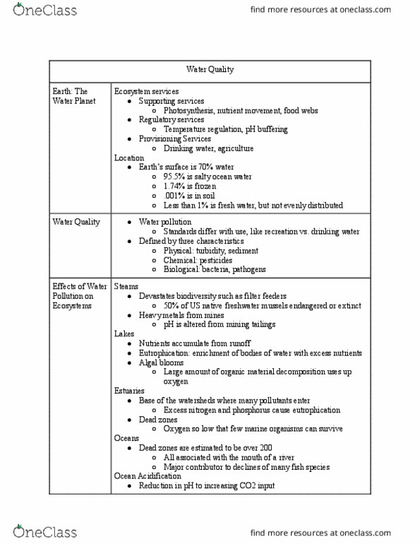 ESCI 1 Lecture Notes - Lecture 7: Calcification, Water Pollution, Heavy Metals thumbnail