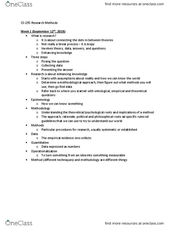 CS235 Lecture Notes - Lecture 1: Falsifiability, Statistical Significance, Operationalization thumbnail