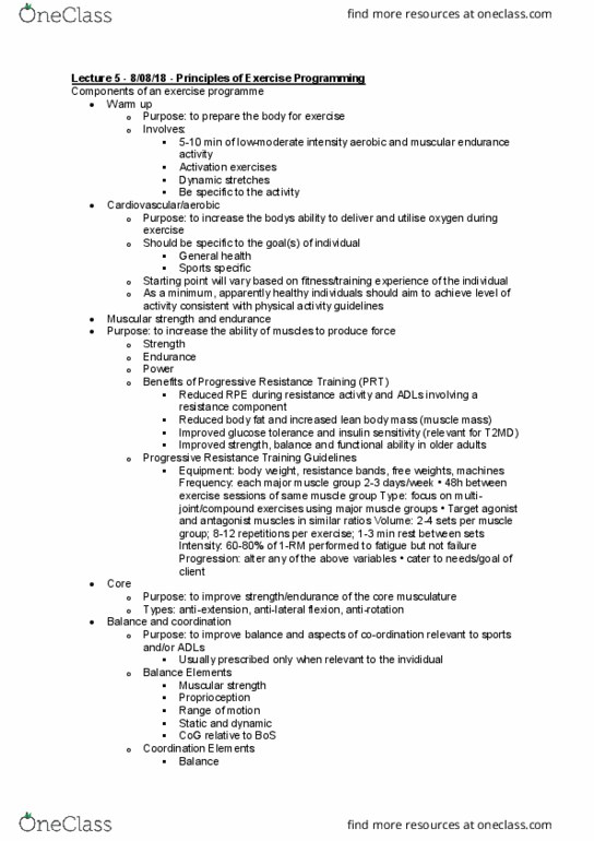 HESC1511 Lecture Notes - Lecture 5: Proprioception, Body Composition, One-Repetition Maximum thumbnail