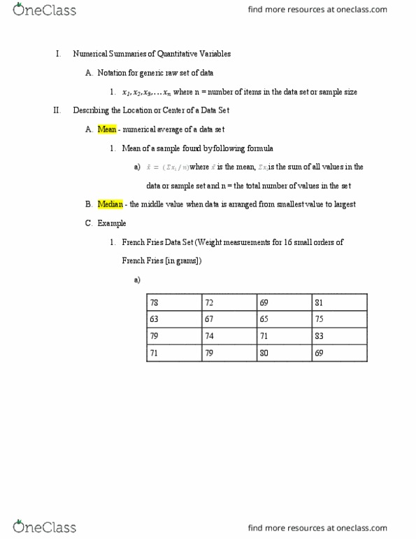 STATS 250 Lecture Notes - Lecture 3: Interquartile Range, Percentile, Unimodality cover image