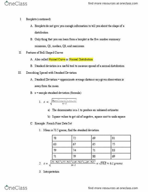 STATS 250 Lecture Notes - Lecture 4: Box Plot, Bias Of An Estimator, French Fries cover image