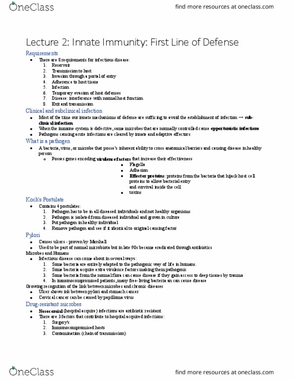 IMM250H1 Lecture Notes - Lecture 2: Gram Staining, Cervical Cancer, Defensin thumbnail