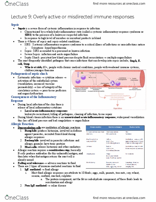 IMM250H1 Lecture Notes - Lecture 9: Peripheral Tolerance, Sepsis, Multiple Sclerosis thumbnail