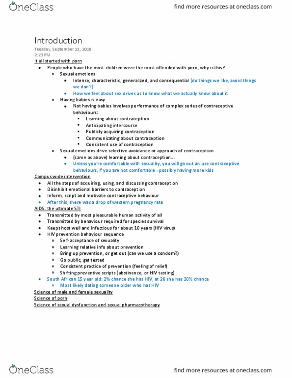 Psychology 2075 Lecture Notes - Lecture 1: Pregnancy Rate, Condom, Sexual Dysfunction thumbnail