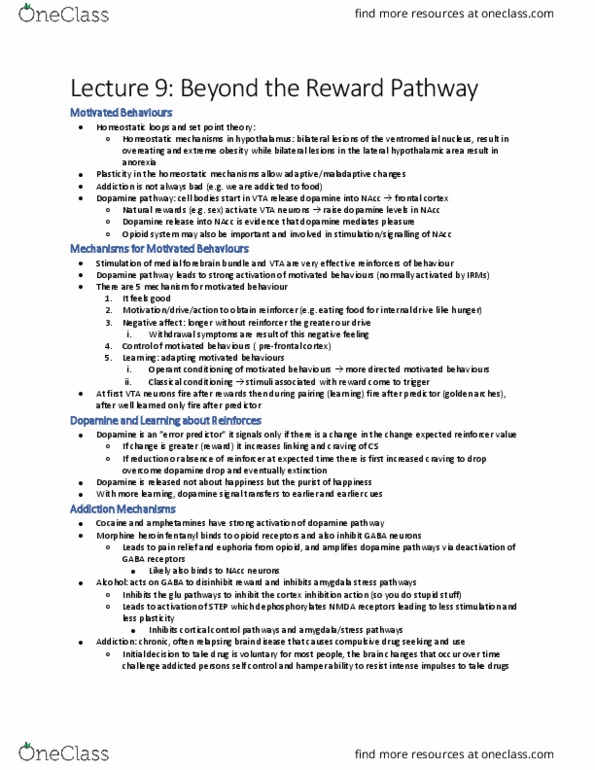 HMB200H1 Lecture Notes - Lecture 9: Amygdala, Implicit Memory, Dopaminergic Pathways thumbnail