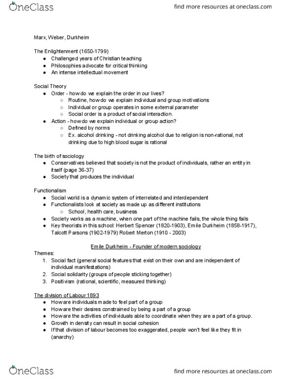 SOCIOL 1Z03 Lecture Notes - Lecture 3: Hyperglycemia, Social Fact, Age Of Enlightenment thumbnail