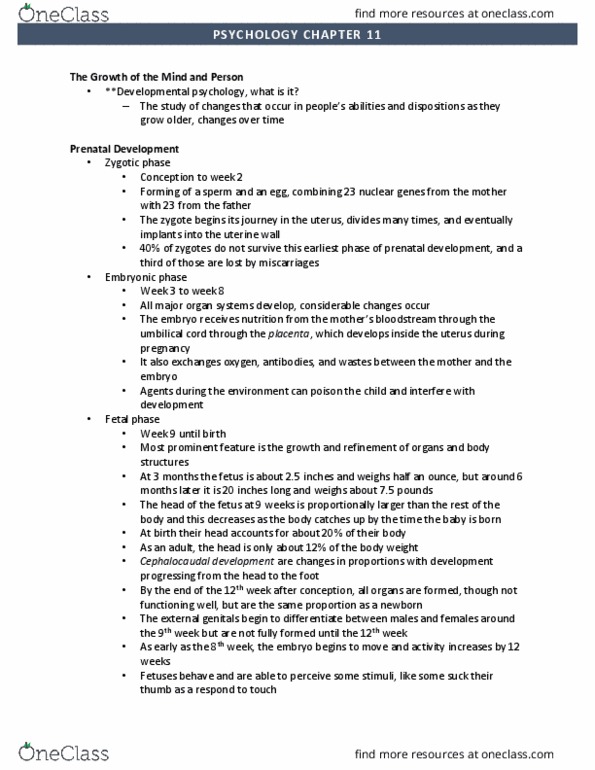 Psychology 1000 Chapter Notes - Chapter 11: Morning Sickness, Egocentrism, Autism Spectrum thumbnail