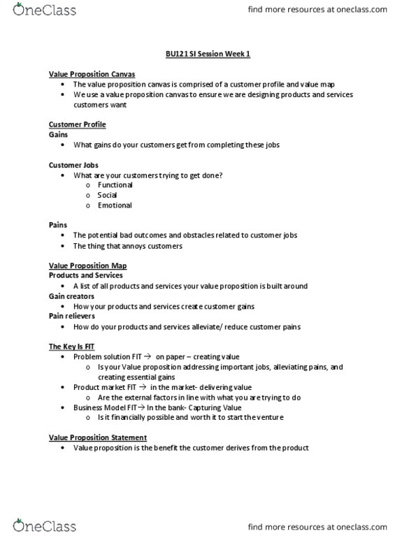 BU121 Lecture Notes - Lecture 4: Product Market, Value Proposition thumbnail