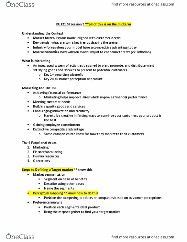 BU121 Lecture Notes - Lecture 8: Target Market, Perceptual Mapping, Human Resources thumbnail