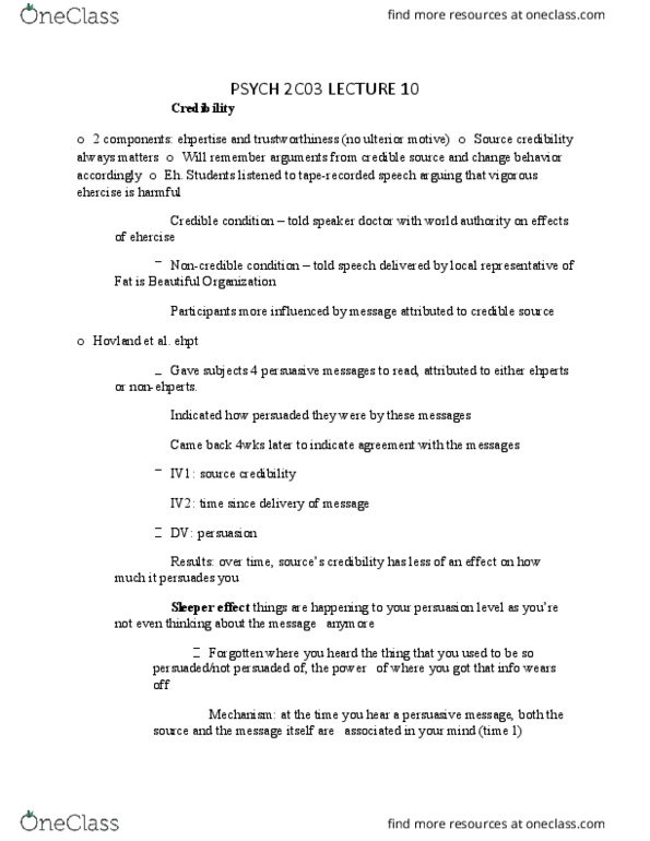 PSYCH 2C03 Lecture Notes - Lecture 10: Peter Jennings, Small Favor, Photocopier thumbnail