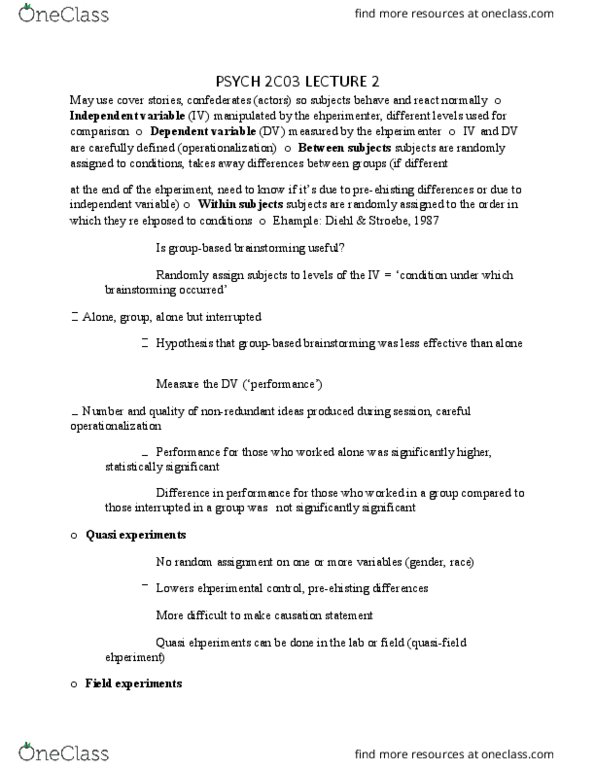 PSYCH 2C03 Lecture Notes - Lecture 2: Quasi, When Prophecy Fails, Research Question thumbnail