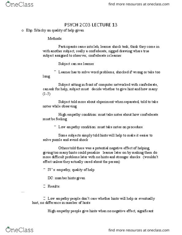 PSYCH 2C03 Lecture Notes - Lecture 13: Upstate New York, Egotism, Friends House thumbnail