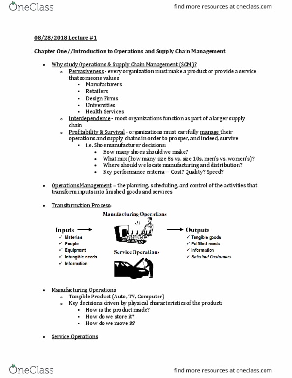 BUS 370 Lecture Notes - Lecture 1: Operations Management, Tyvek, Walmart thumbnail