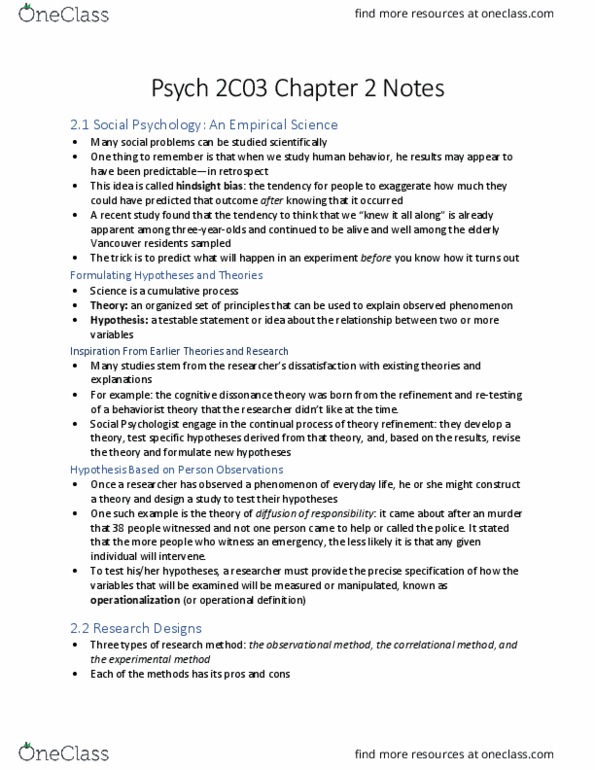 PSYCH 2C03 Chapter Notes - Chapter 2: Random Assignment, Meta-Analysis, Safe Sex thumbnail