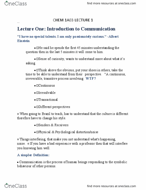 CHEM 1A03 Lecture Notes - Lecture 1: Personal Identity, Simultaneous Communication thumbnail