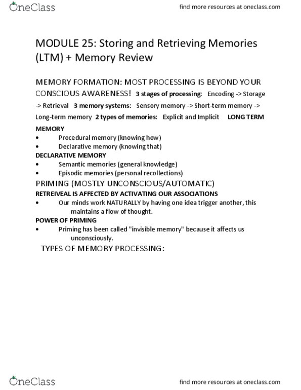 PSYC-1000 Lecture Notes - Lecture 25: Procedural Memory, George Sperling, Sensory Memory thumbnail