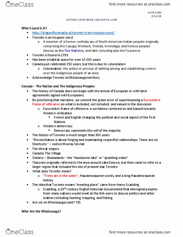 GEO 793 Lecture Notes - Lecture 1: Eurocentrism, Handsome Lake, Teiaiagon thumbnail