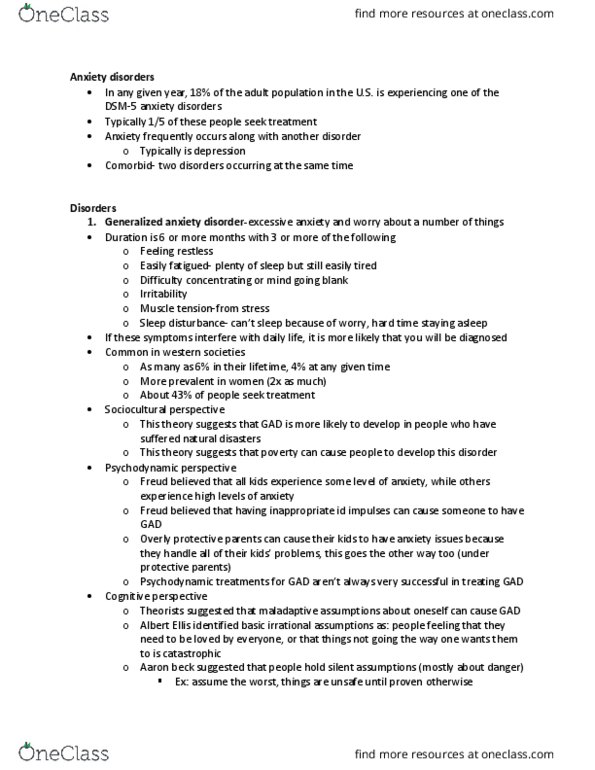 PSYC 40111 Lecture Notes - Lecture 3: Specific Phobia, Social Anxiety Disorder, Dsm-5 thumbnail