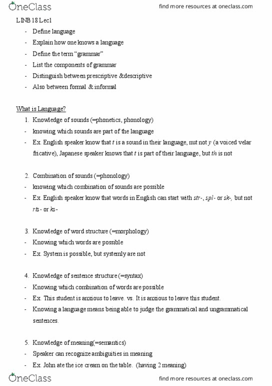 LINB18H3 Lecture Notes - Lecture 1: Preposition And Postposition, Linguistic Prescription, Infinitive thumbnail