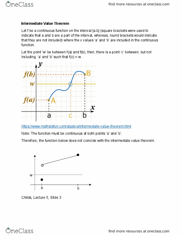 MATH 1ZA3 Lecture Notes - Lecture 5: Intermediate Value Theorem cover image