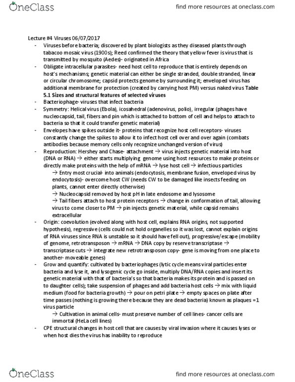 BIO 315 Lecture Notes - Lecture 4: Petri Dish, Herpes Labialis, Reverse Transcription Polymerase Chain Reaction thumbnail