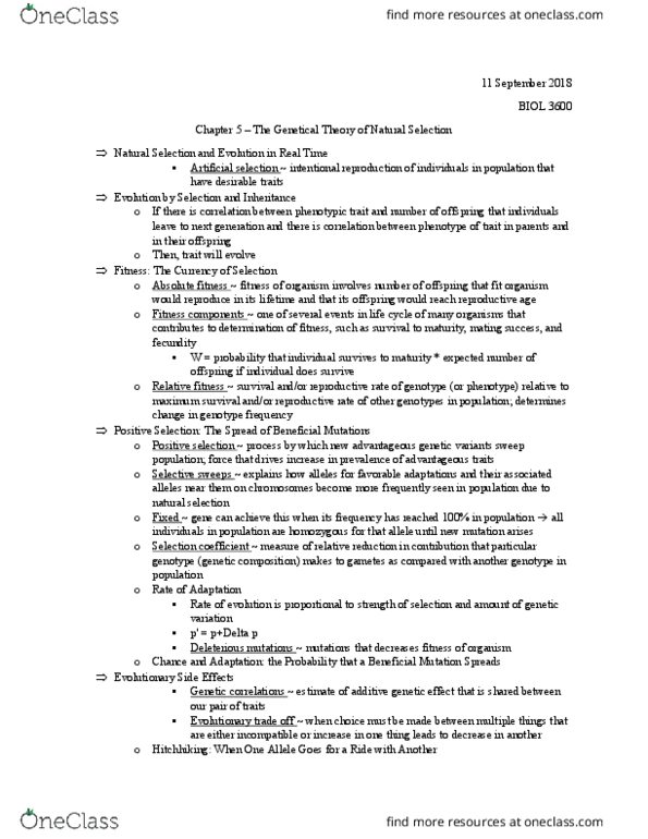 BIOL 3600 Chapter Notes - Chapter 5: Chromosome, Overdominance, Balancing Selection thumbnail