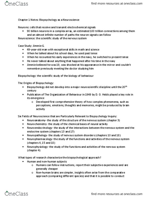 PSYC 271 Chapter Notes - Chapter 1: Lobotomy, Behavioral Neuroscience, Cognitive Neuroscience thumbnail