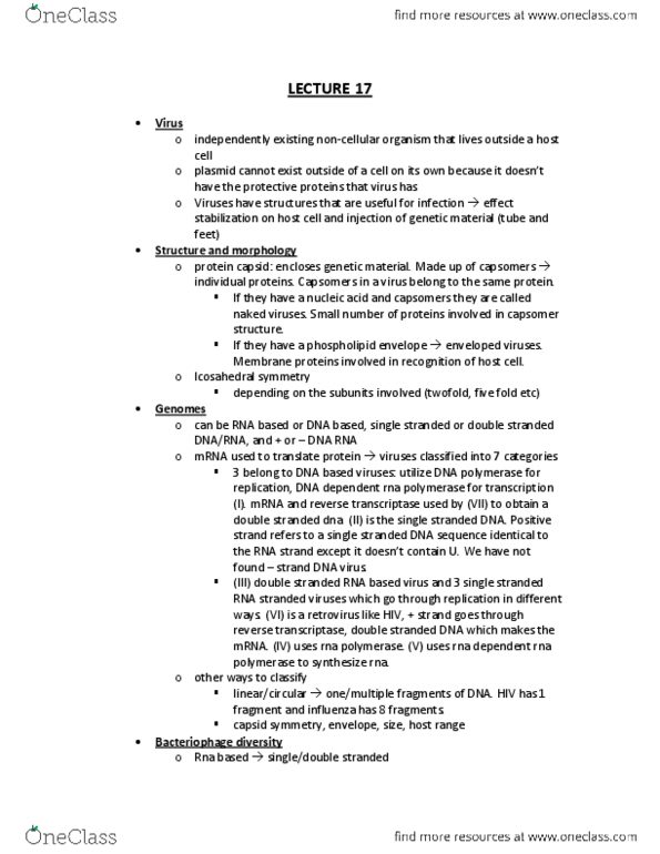 BIOLOGY 2EE3 Lecture Notes - Lecture 17: Lytic Cycle, Petri Dish, Rna Virus thumbnail