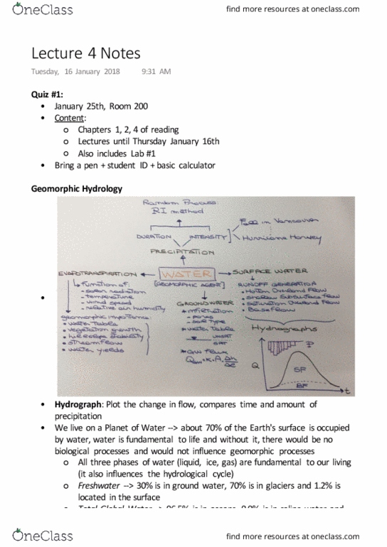GEOB 103 Lecture Notes - Lecture 4: Geomorphology, Weather Radar, Water Cycle thumbnail