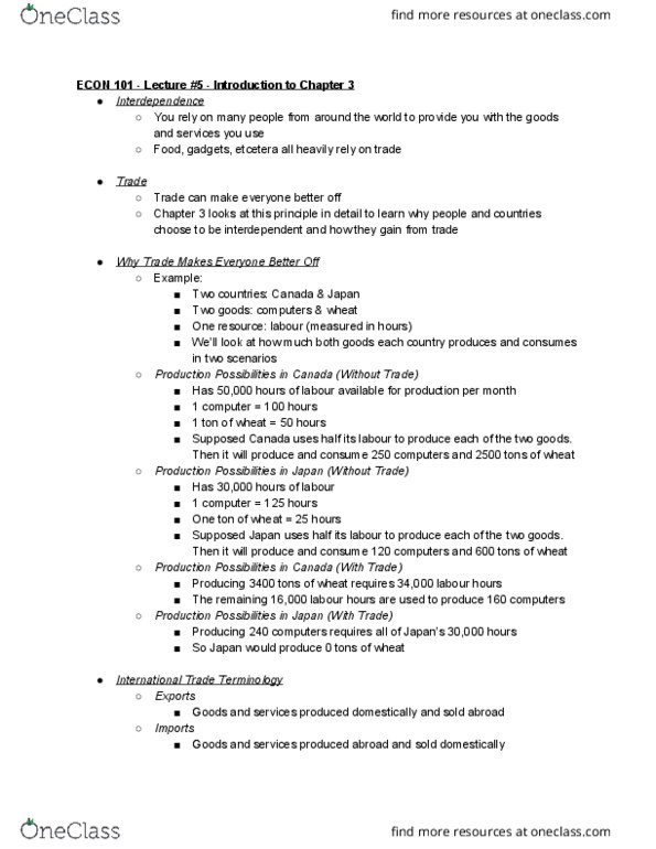 ECON101 Lecture Notes - Lecture 5: Comparative Advantage, Absolute Advantage, Opportunity Cost thumbnail