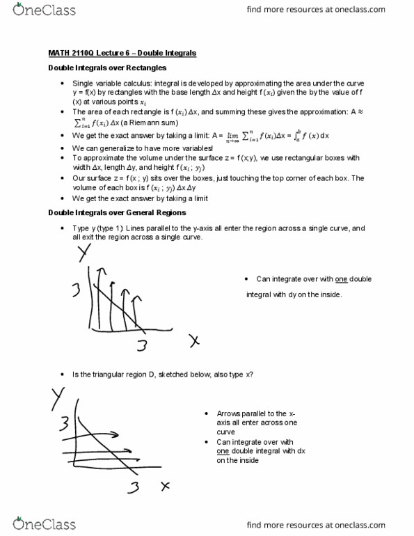 MATH 2110Q Lecture Notes - Lecture 6: Multiple Integral, Riemann Sum cover image