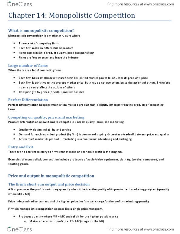 ECON101 Lecture : Chapter 14 - Monopolistic Competition.docx thumbnail