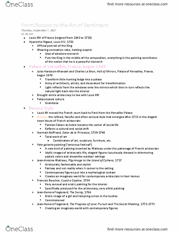 ART-HIST 323 Lecture Notes - Lecture 1: Jean-Antoine Watteau, Germain Boffrand, Absolute Monarchy thumbnail