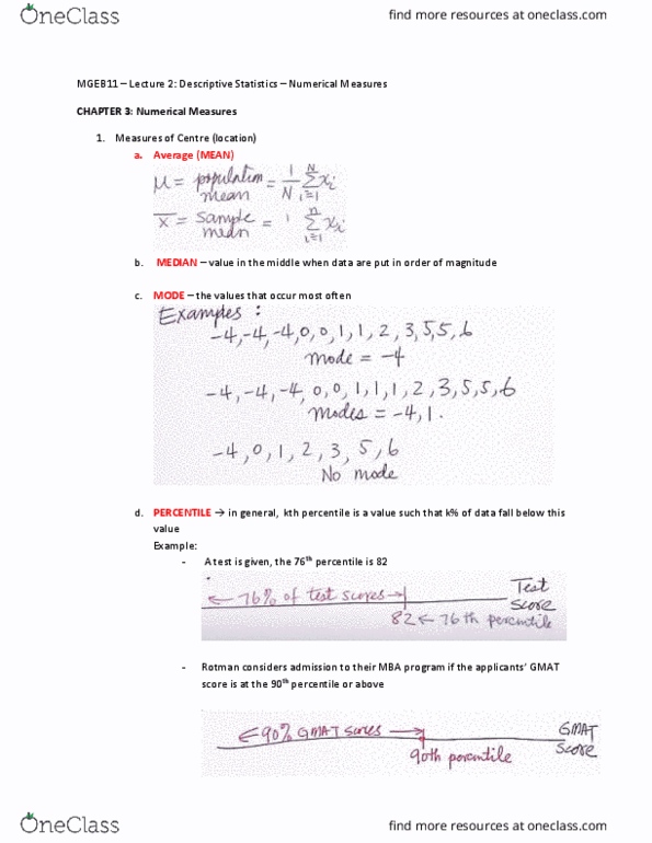 MGEB11H3 Lecture Notes - Lecture 2: Standard Deviation, Royal Institute Of Technology, Quartile thumbnail