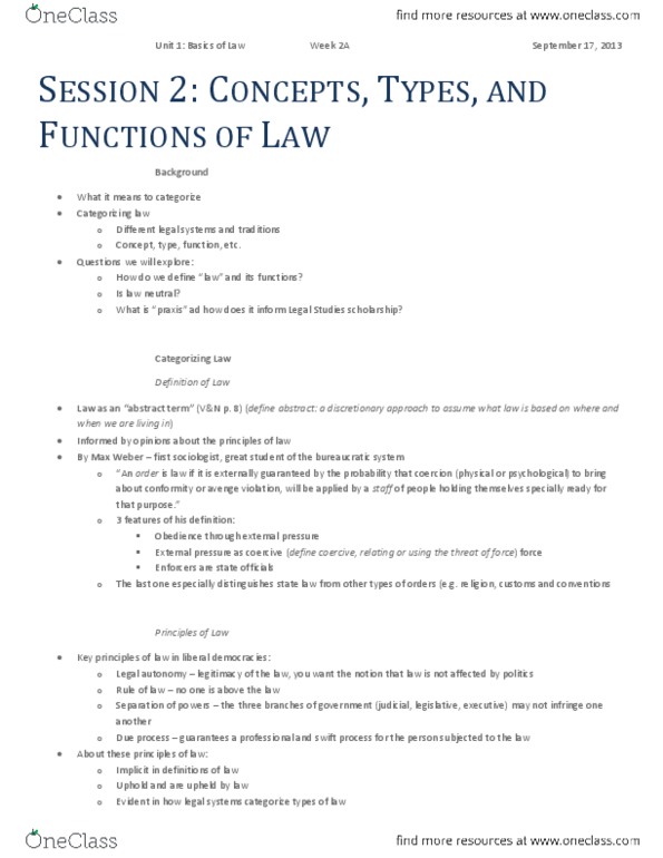 LS101 Lecture Notes - Liberal Democracy, Due Process, Statutory Law thumbnail