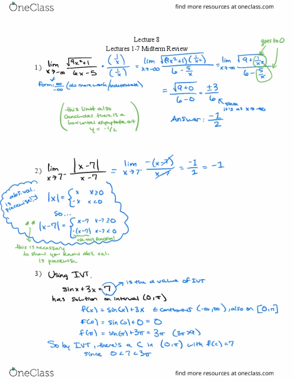 MATH 1151 Lecture 9: MATH 1151 Lecture 9- Midterm 1 Lecture Review cover image