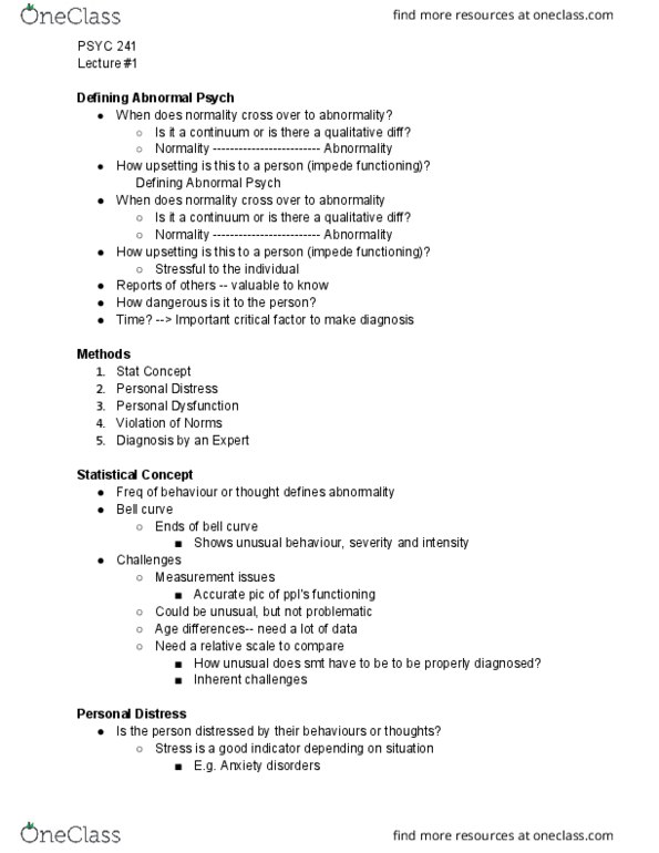 PSYC 241 Lecture Notes - Lecture 1: Dsm-5, Predictive Validity, Not Otherwise Specified thumbnail