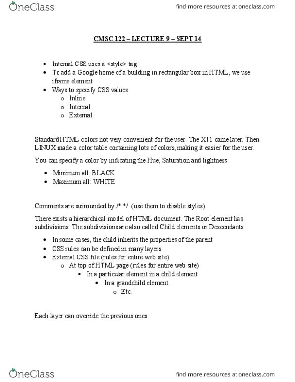 CMSC 122 Lecture Notes - Lecture 9: Html Element cover image