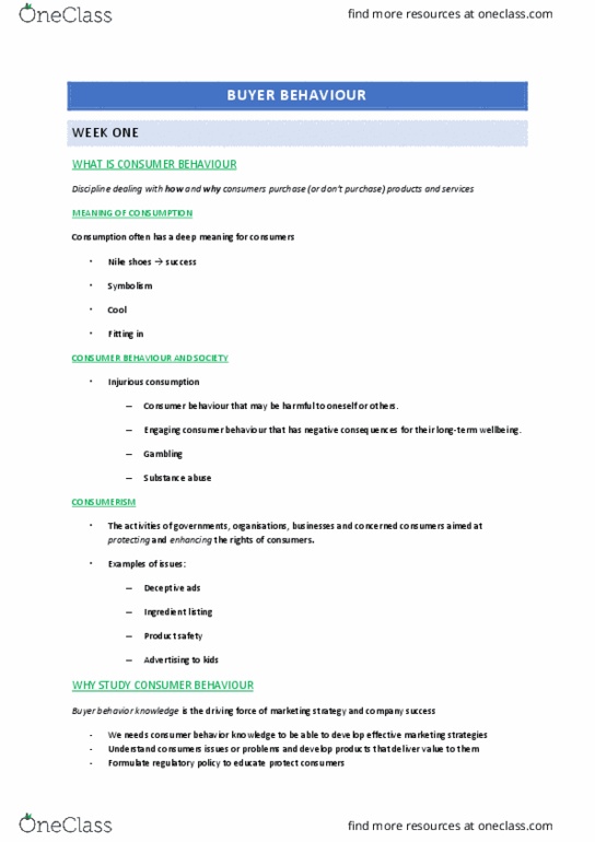 MKTG1050 Lecture Notes - Lecture 1: Marketing Mix, Substance Abuse, Consumer Behaviour thumbnail