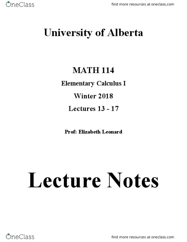 MATH114 Chapter Notes - Chapter Lectures 13-17: Lowest Common Denominator, Quotient Rule, Tangent thumbnail