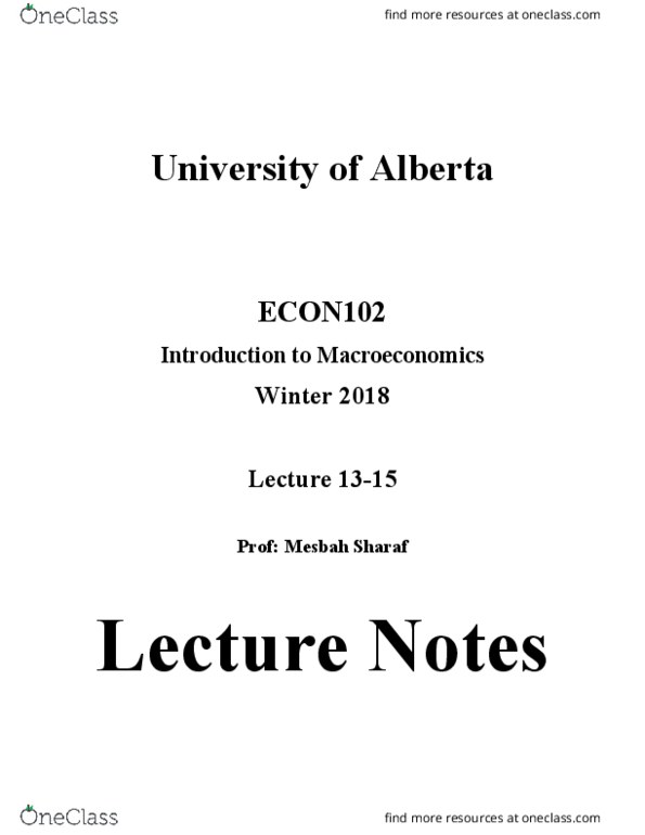 ECON102 Chapter Notes - Chapter Lecture 13-15: Autonomous Consumption, Aggregate Supply, Potential Output thumbnail