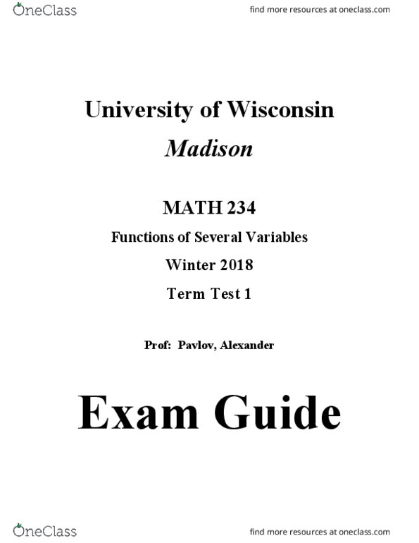 MATH 234 Study Guide - Winter 2018, Midterm - Parallelepiped, Plane ...