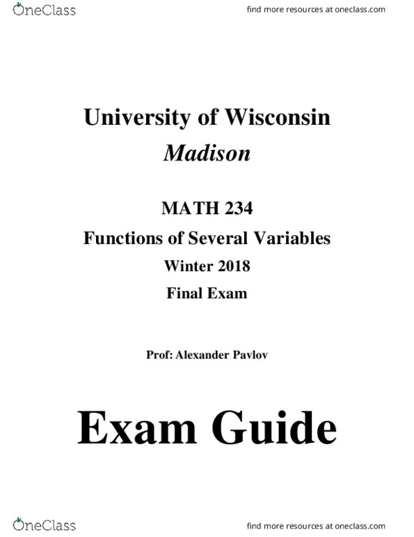 MATH 234 Study Guide - Winter 2018, Midterm - Parallelepiped 