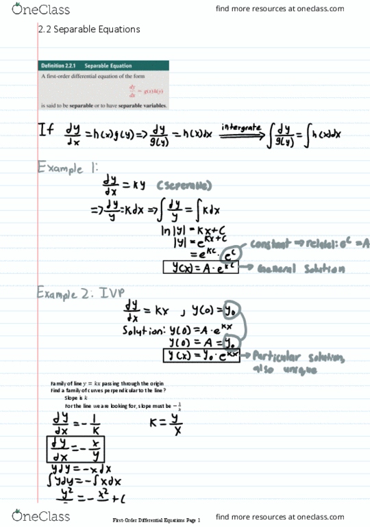 Applied Mathematics 2270A/B Chapter 2.2: First-Order Differential Equations: Separable Equations thumbnail