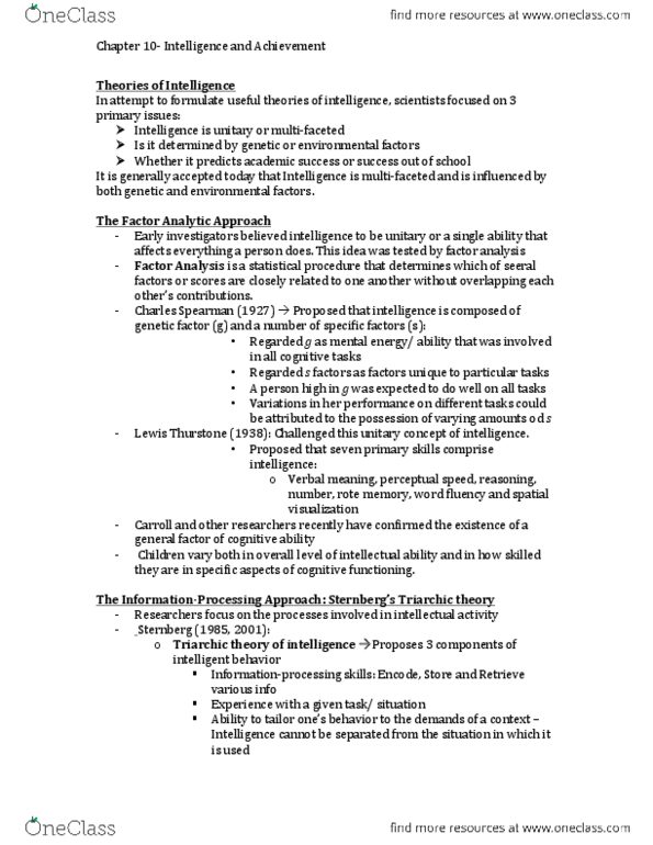 PSYB32H3 Chapter Notes - Chapter 10: Wechsler Adult Intelligence Scale, Theory Of Multiple Intelligences, Test Validity thumbnail
