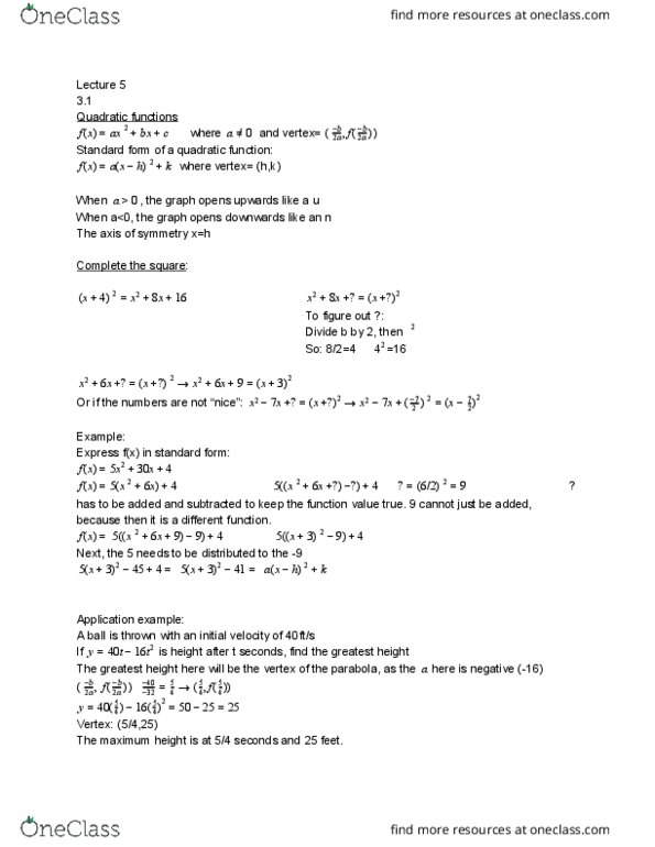 MATH 1150 Lecture Notes - Lecture 5: Constant Term cover image