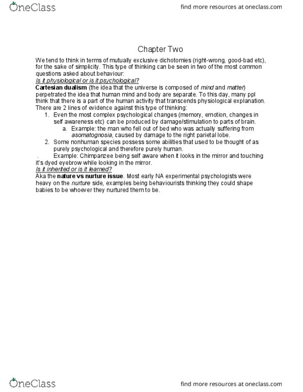PSY290H1 Chapter Notes - Chapter 2: Phenylalanine, Ontogeny, Heritability thumbnail