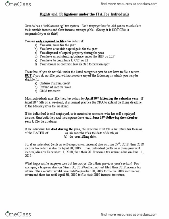 ACCT-4021EL Lecture Notes - Lecture 2: Child Tax Credit, Canada Revenue Agency thumbnail